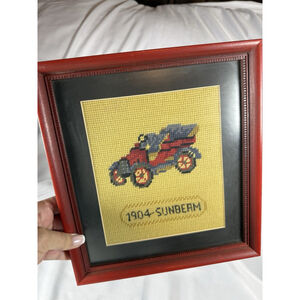 Framed 1904 SUNBEAM Tonneau Car Needlepoint Canvas